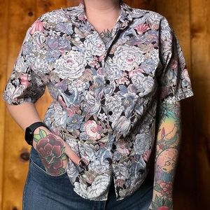 Vintage 80s Girl Girls Floral Boxy Button Down Top